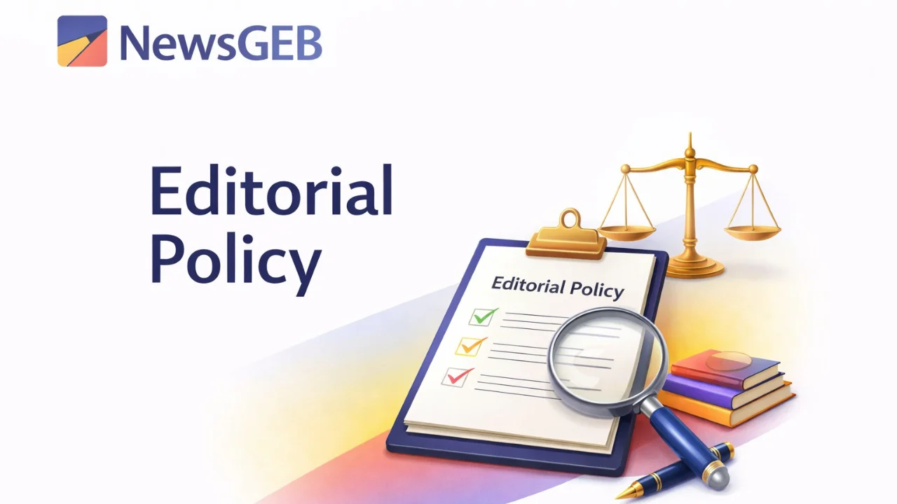 NewsGEB Editorial Policy image showing content guidelines, transparency, and journalistic standards in the USA